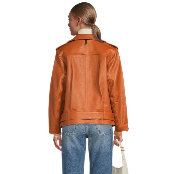 Mackage Jayda Oversized 100% Cow Leather Biker Jacket L/XL - Picture 16 of 17